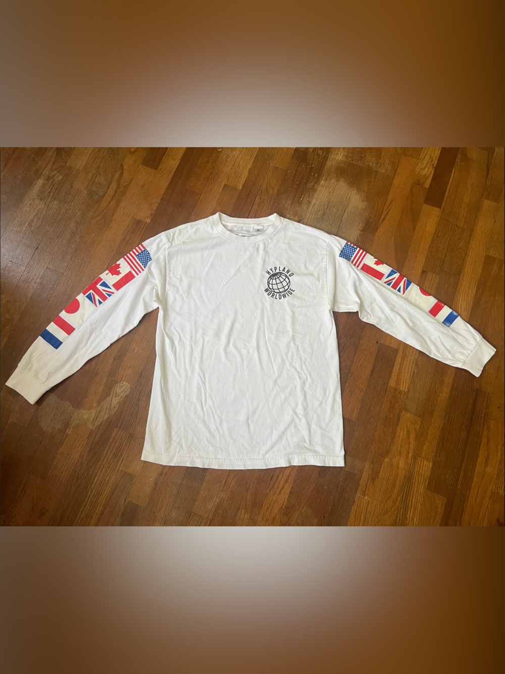🇯🇵🇺🇸🇨🇦Hypland White Long-Sleeve Graphic Flag Tee - M 🇨🇦🇺🇸🇯🇵